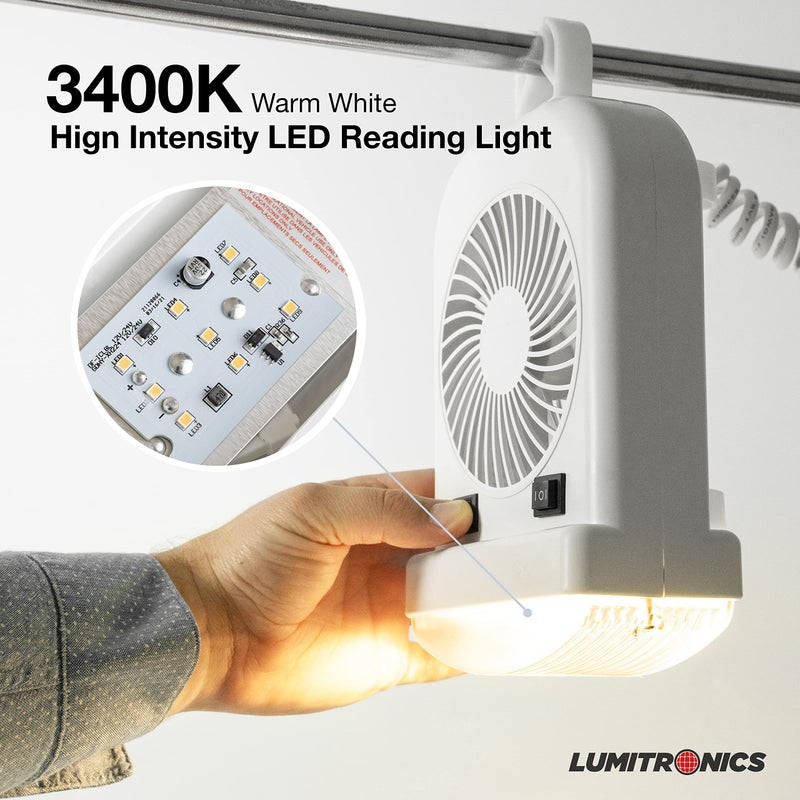 Lumitronics RV Portable 12V LED Interior Bunk Light and 2-Speed Personal Fan Combo, Quiet Motor, Reading Light with Extendable 8-Foot Cord - On/Off Switch, Mounting Brackets Included - Image 4